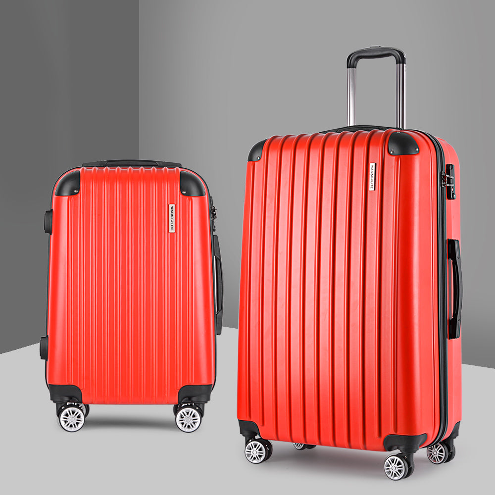 Ensemble de voyage Wanderlite 2 pièces : valise à roulettes, bagage cabine, valise rigide légère rouge, format TSA