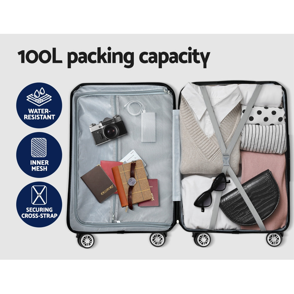 Valise trolley Wanderlite 28 pouces (75 cm), format cabine, coque rigide noire, conforme aux normes TSA.