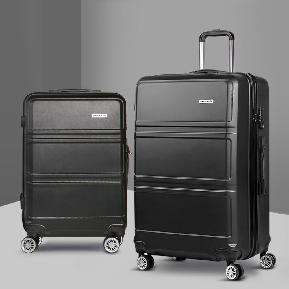 Ensemble de 2 valises à roulettes Wanderlite, valise cabine rigide légère noire, conforme aux normes TSA