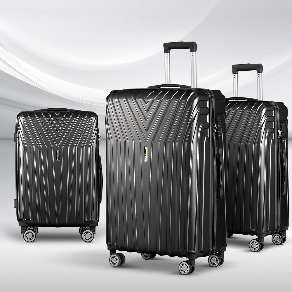 Ensemble de 3 valises à roulettes Wanderlite, valise cabine rigide TSA noire et légère