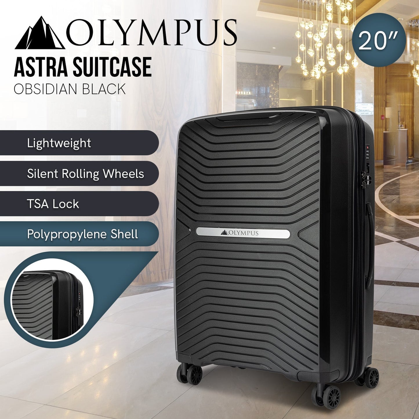 Valise rigide Olympus Astra 20 pouces - Noir obsidien