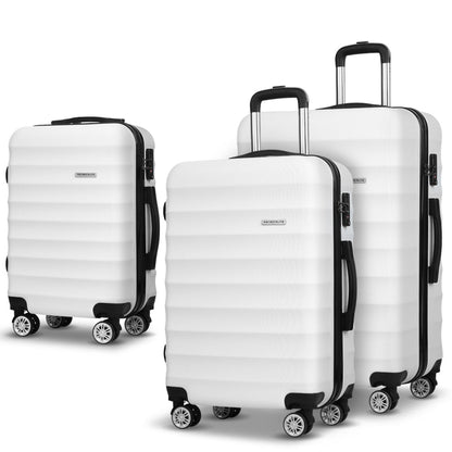 Ensemble de 3 valises à roulettes Wanderlite, étui rigide avec sangle et ceinture TSA, blanc