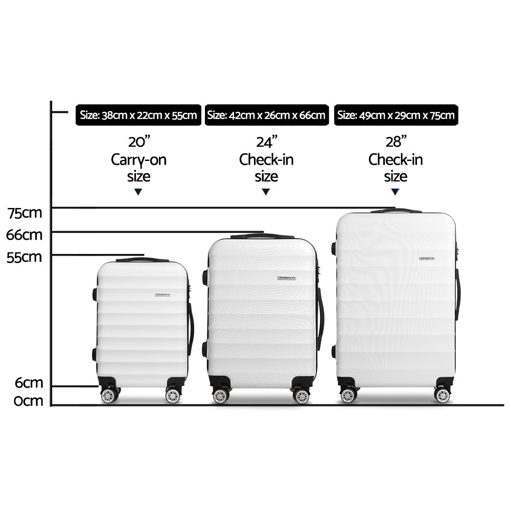 Ensemble de 3 valises à roulettes Wanderlite, étui rigide avec sangle et ceinture TSA, blanc