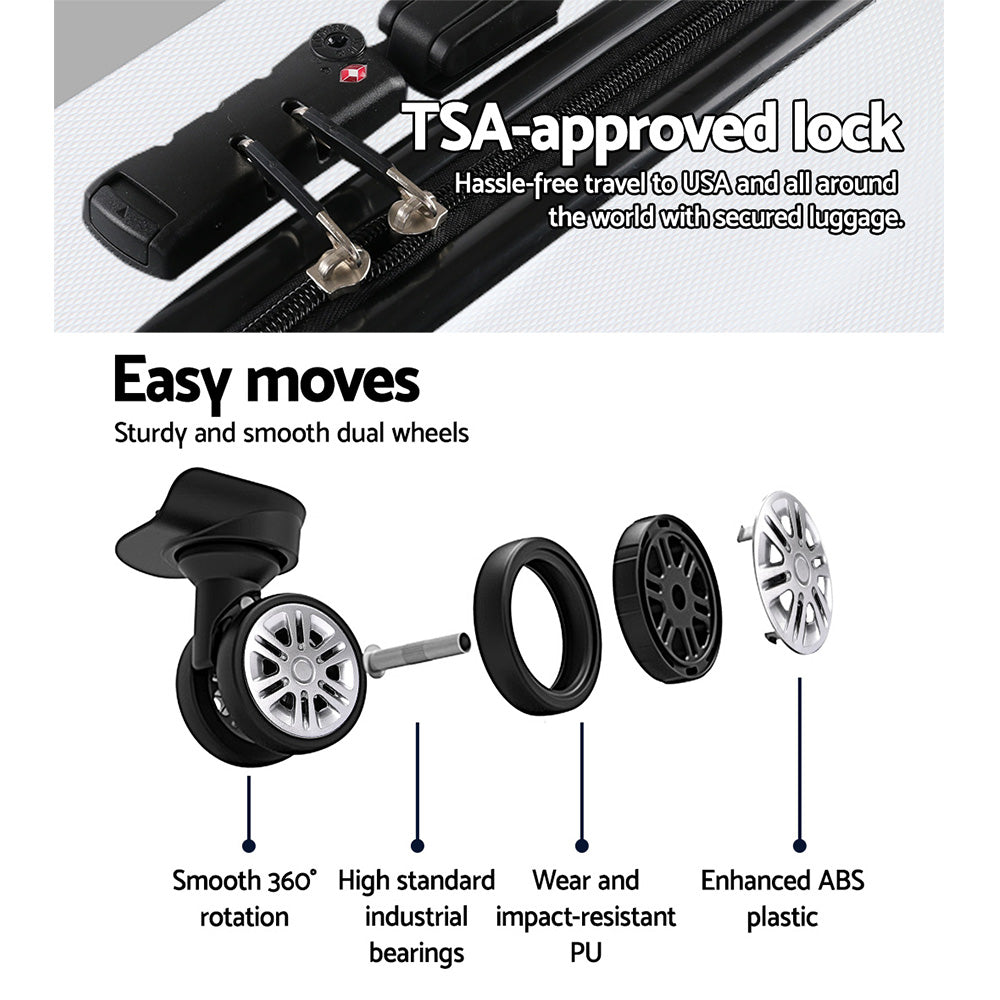 Ensemble de 3 valises à roulettes Wanderlite, étui rigide avec sangle et ceinture TSA, blanc