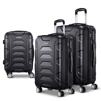 Ensemble de 3 valises à roulettes Wanderlite, valise rigide légère noire, conforme aux normes TSA