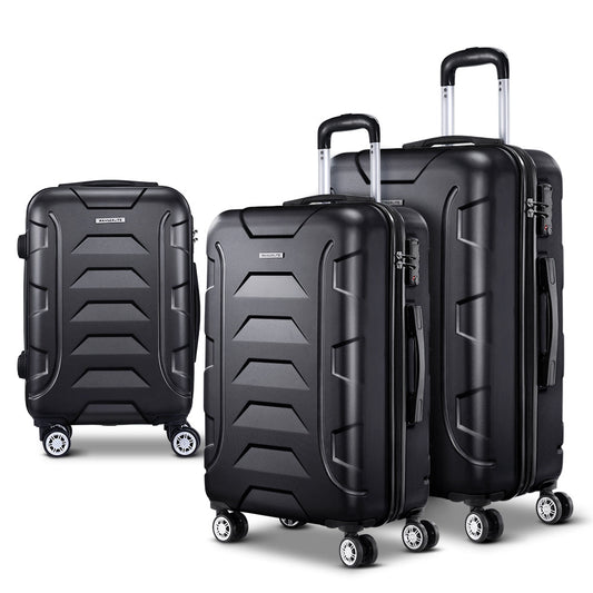 Ensemble de 3 valises à roulettes Wanderlite, valise rigide légère noire, conforme aux normes TSA