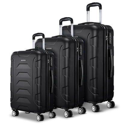 Ensemble de 3 valises à roulettes Wanderlite, valise rigide légère noire, conforme aux normes TSA