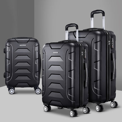 Ensemble de 3 valises à roulettes Wanderlite, valise rigide légère noire, conforme aux normes TSA
