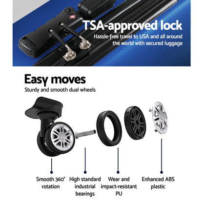 Ensemble de 3 valises à roulettes Wanderlite avec sangle bleue et porte-bagages rigide TSA