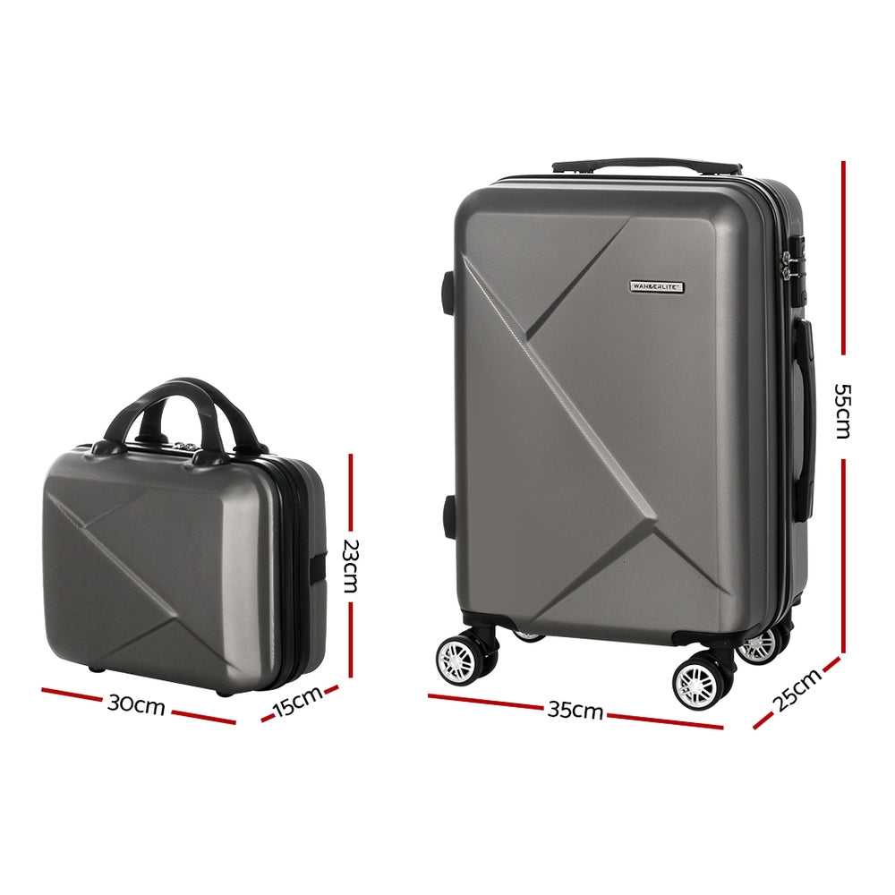 Ensemble de 2 valises Wanderlite 12-20 pouces à roulettes, valise cabine avec serrure TSA, gris foncé