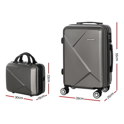 Ensemble de 2 valises Wanderlite 12-20 pouces à roulettes, valise cabine avec serrure TSA, gris foncé
