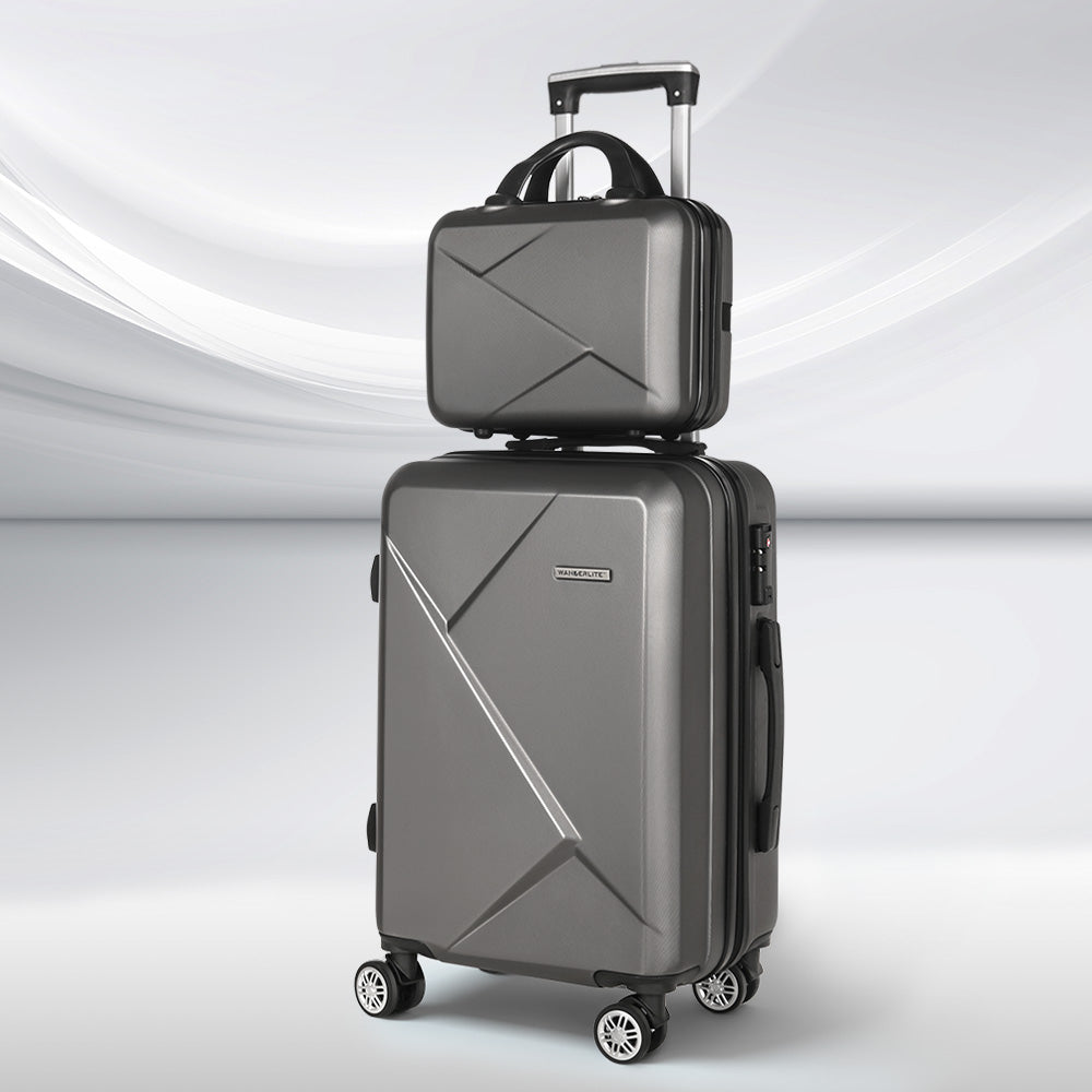 Ensemble de 2 valises Wanderlite 12-20 pouces à roulettes, valise cabine avec serrure TSA, gris foncé