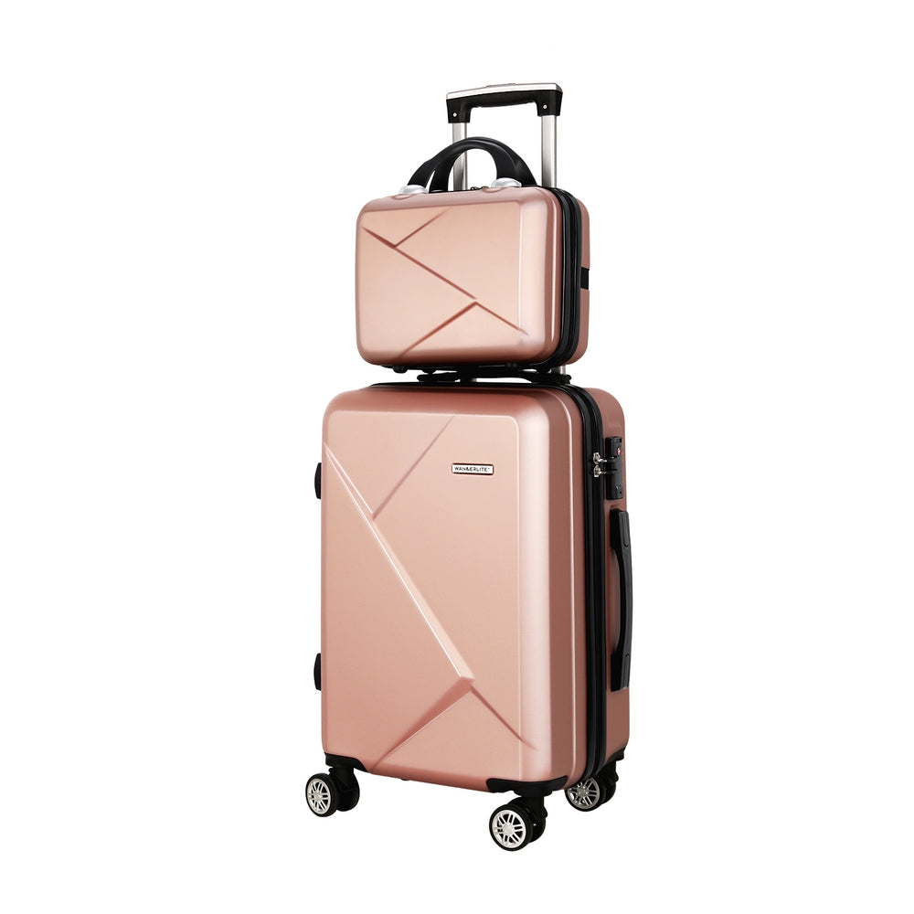 Wanderlite Ensemble de 2 valises trolley 12-20 pouces, rangement, bagage cabine, serrure TSA, couleur or rose