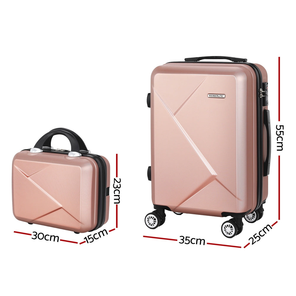 Wanderlite Ensemble de 2 valises trolley 12-20 pouces, rangement, bagage cabine, serrure TSA, couleur or rose