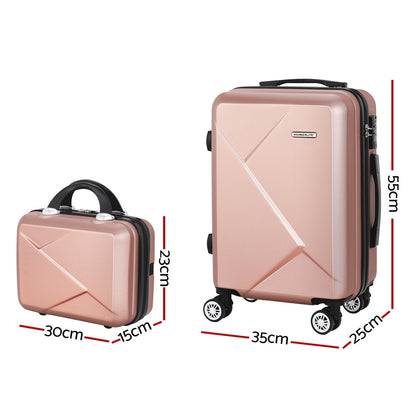 Wanderlite Ensemble de 2 valises trolley 12-20 pouces, rangement, bagage cabine, serrure TSA, couleur or rose