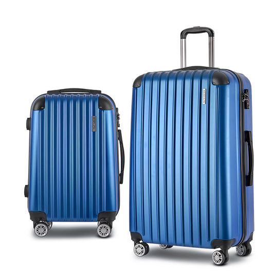 Ensemble de voyage Wanderlite 2 pièces : valise à roulettes, bagage cabine, étui rigide léger bleu conforme aux normes TSA