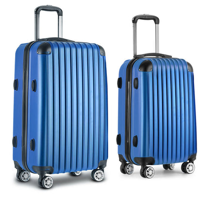 Ensemble de voyage Wanderlite 2 pièces : valise à roulettes, bagage cabine, étui rigide léger bleu conforme aux normes TSA