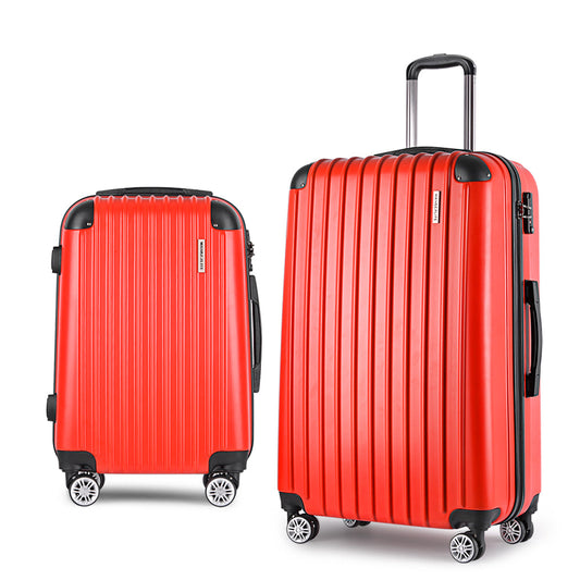 Ensemble de voyage Wanderlite 2 pièces : valise à roulettes, bagage cabine, valise rigide légère rouge, format TSA 