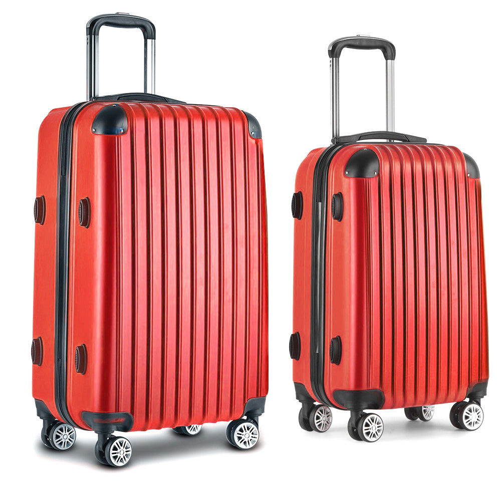 Ensemble de voyage Wanderlite 2 pièces : valise à roulettes, bagage cabine, valise rigide légère rouge, format TSA 