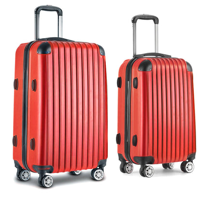 Ensemble de voyage Wanderlite 2 pièces : valise à roulettes, bagage cabine, valise rigide légère rouge, format TSA 