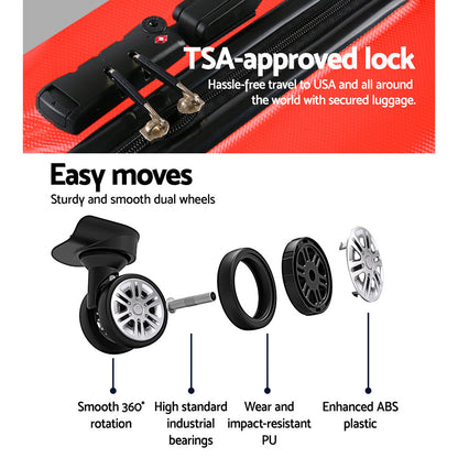 Ensemble de voyage Wanderlite 2 pièces : valise à roulettes, bagage cabine, valise rigide légère rouge, format TSA 