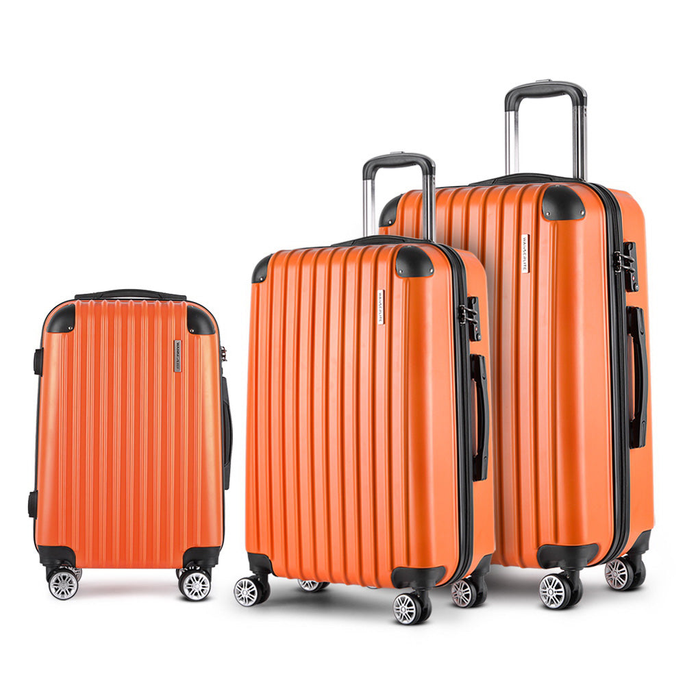 Ensemble de voyage Wanderlite 3 pièces : valise à roulettes, bagage cabine, serrure TSA, étui rigide, léger, orange
