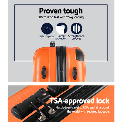 Ensemble de voyage Wanderlite 3 pièces : valise à roulettes, bagage cabine, serrure TSA, étui rigide, léger, orange