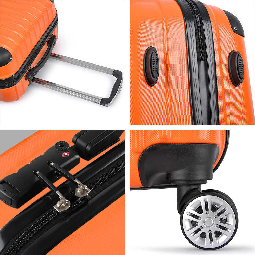 Ensemble de voyage Wanderlite 3 pièces : valise à roulettes, bagage cabine, serrure TSA, étui rigide, léger, orange