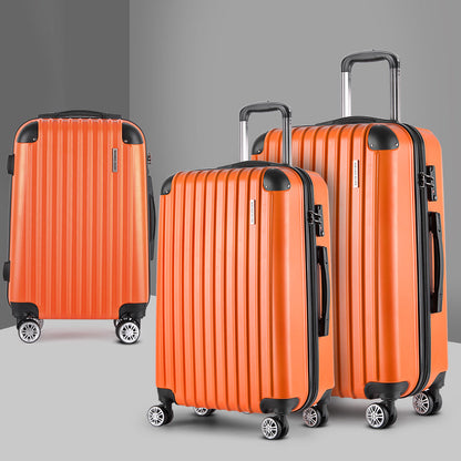 Ensemble de voyage Wanderlite 3 pièces : valise à roulettes, bagage cabine, serrure TSA, étui rigide, léger, orange