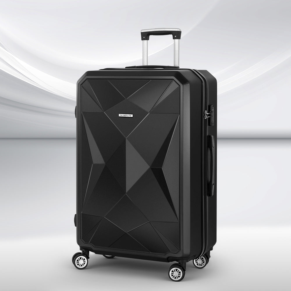 Valise trolley Wanderlite 28 pouces (75 cm), format cabine, coque rigide noire, conforme aux normes TSA.