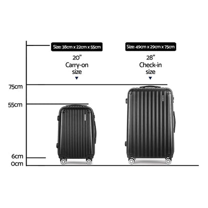 Ensemble de 2 valises à roulettes Wanderlite, valise cabine rigide légère noire 