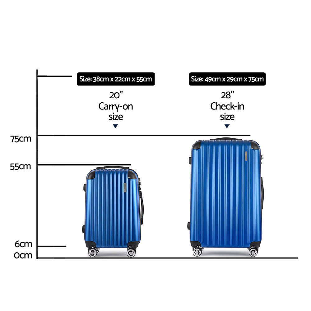 Ensemble de 2 valises à roulettes Wanderlite, valise cabine rigide légère bleue 