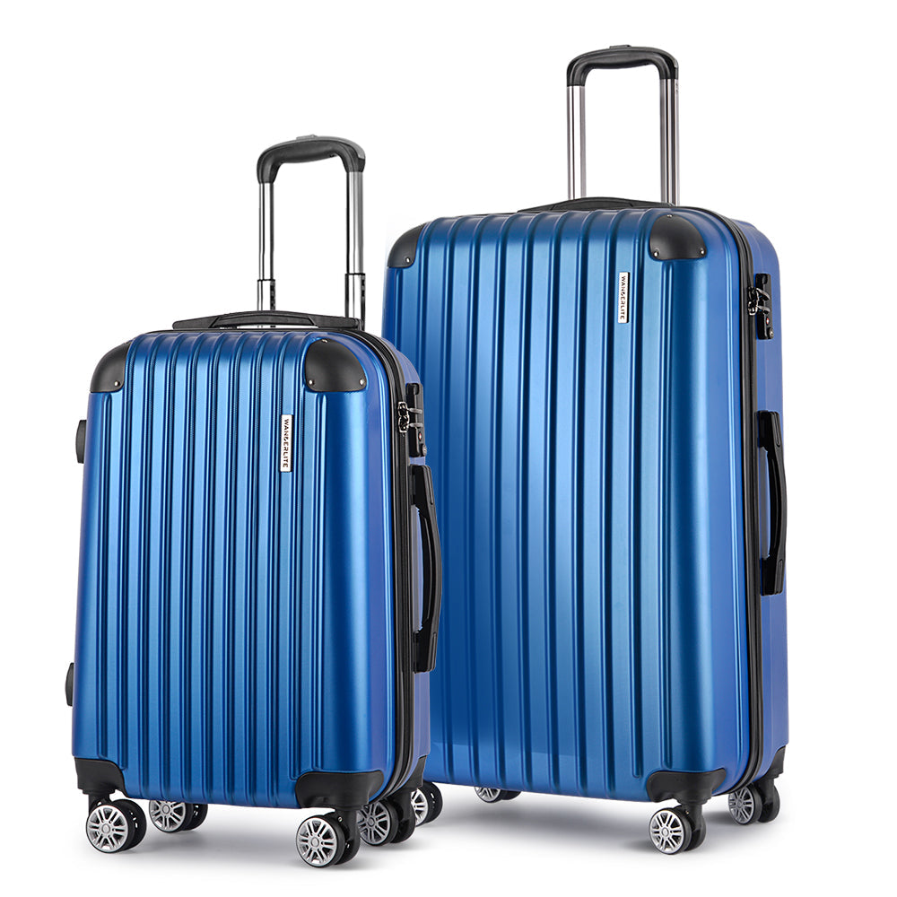 Ensemble de 2 valises à roulettes Wanderlite, valise cabine rigide légère bleue 