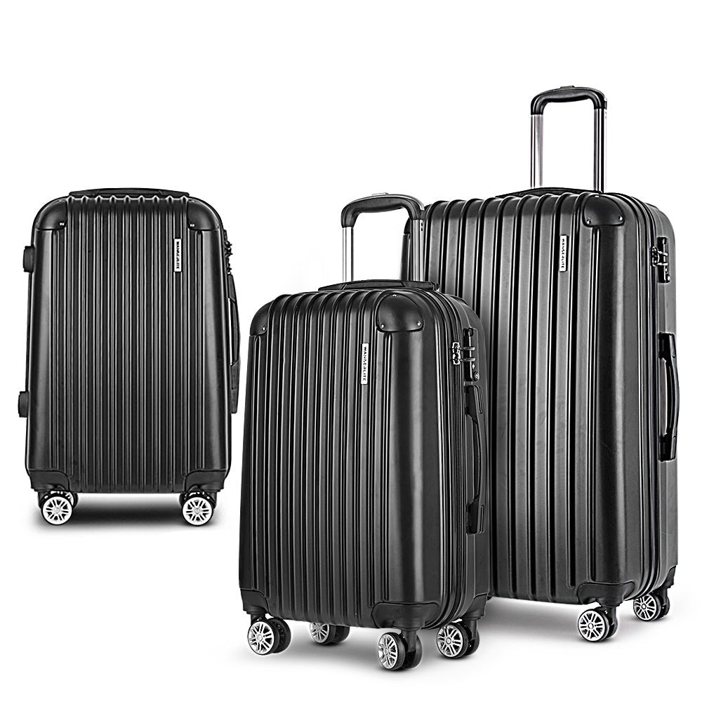 Ensemble de bagages Wanderlite 3 pièces 20, 24 et 28 pouces : valise rigide à roulettes, noir 