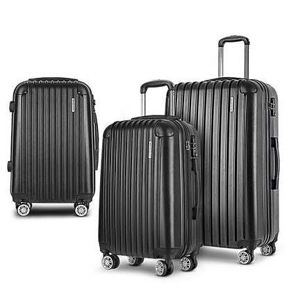 Ensemble de bagages Wanderlite 3 pièces 20, 24 et 28 pouces : valise rigide à roulettes, noir 