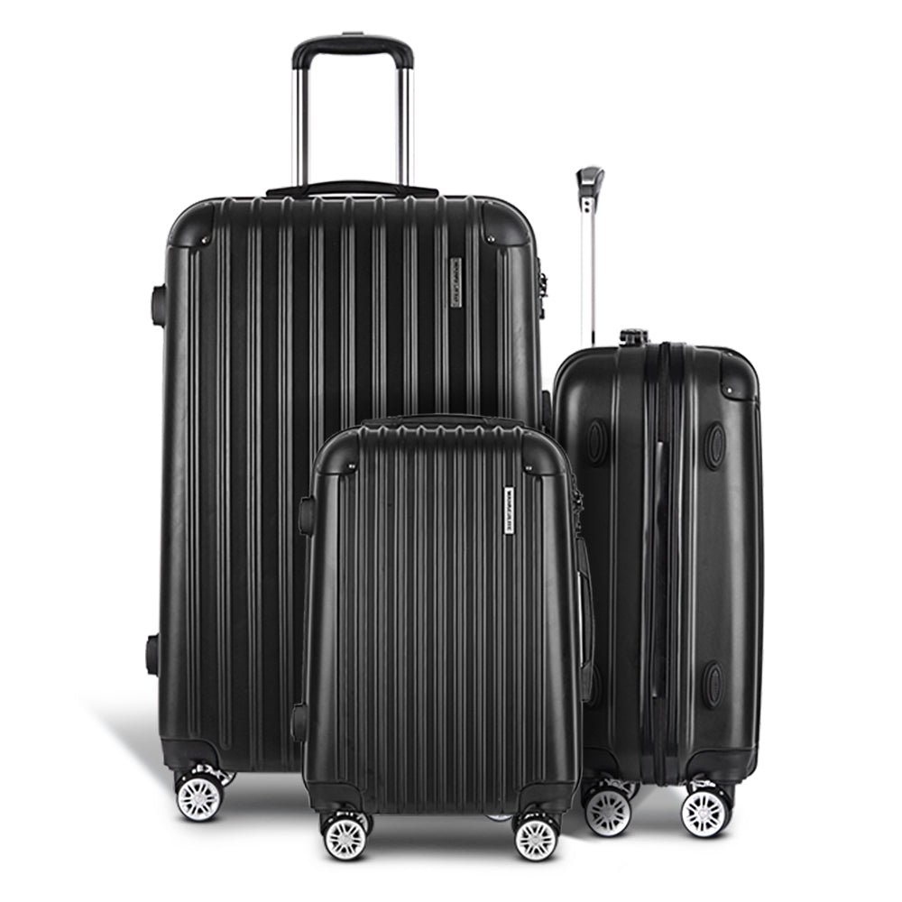 Ensemble de bagages Wanderlite 3 pièces 20, 24 et 28 pouces : valise rigide à roulettes, noir 