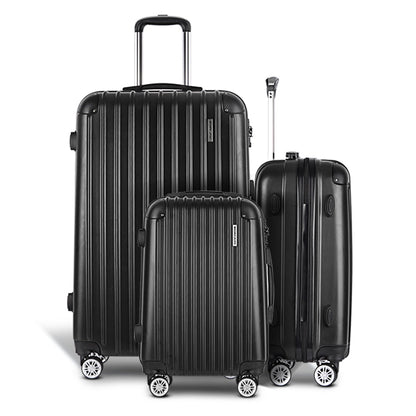 Ensemble de bagages Wanderlite 3 pièces 20, 24 et 28 pouces : valise rigide à roulettes, noir 