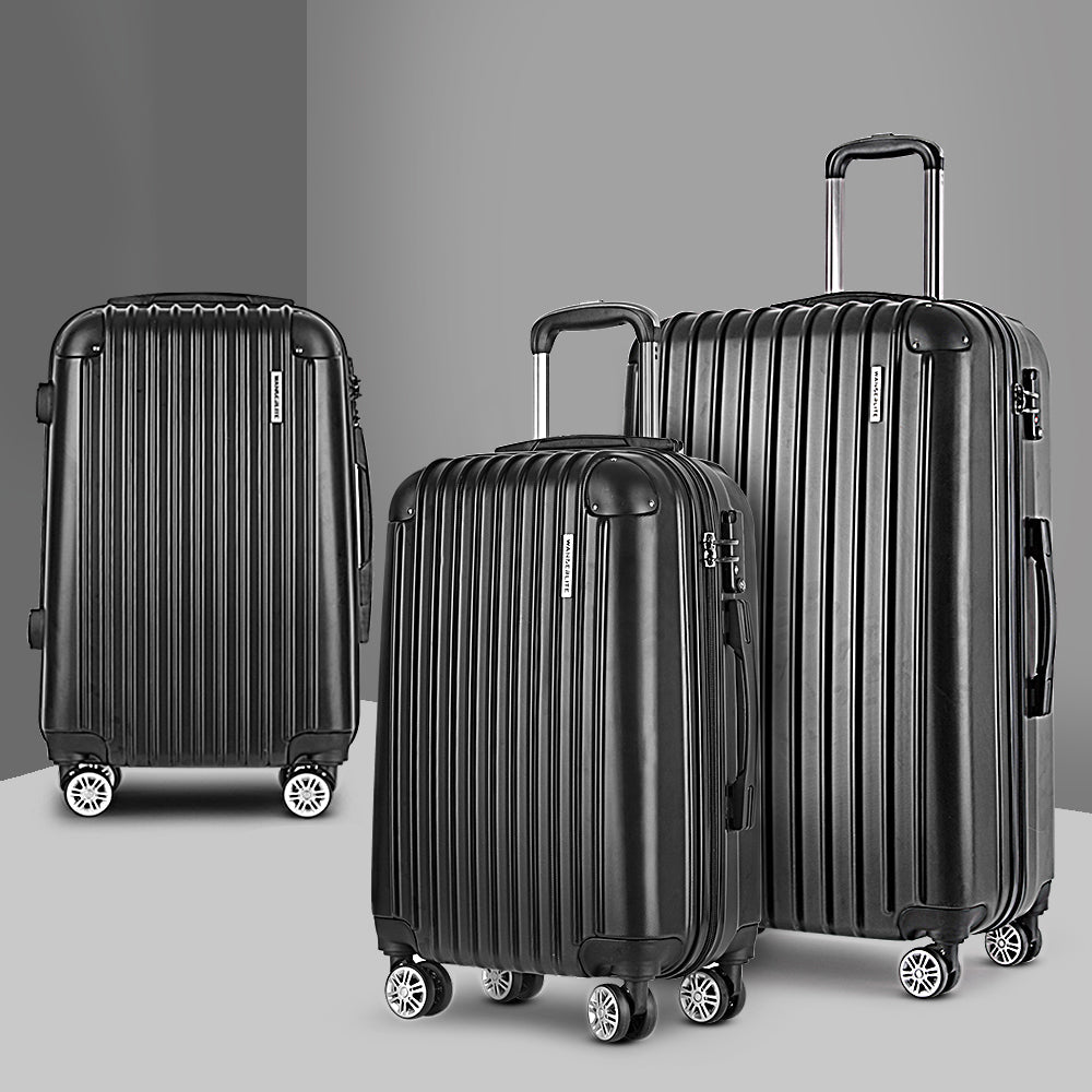 Ensemble de bagages Wanderlite 3 pièces 20, 24 et 28 pouces : valise rigide à roulettes, noir 