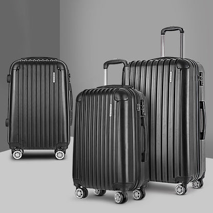 Ensemble de bagages Wanderlite 3 pièces 20, 24 et 28 pouces : valise rigide à roulettes, noir 