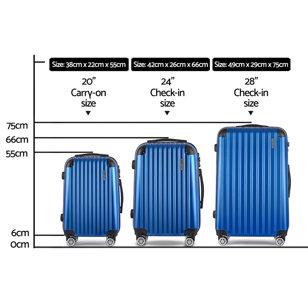 Ensemble de bagages Wanderlite 3 pièces 20 24 28 Valise rigide à roulettes Bleu