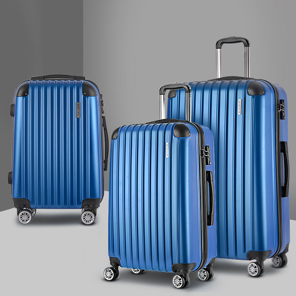 Ensemble de bagages Wanderlite 3 pièces 20 24 28 Valise rigide à roulettes Bleu