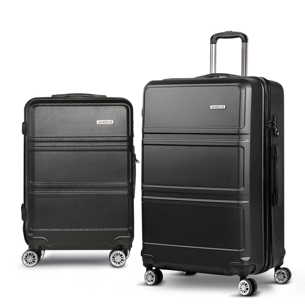 Ensemble de 2 valises à roulettes Wanderlite, valise cabine rigide légère noire, conforme aux normes TSA