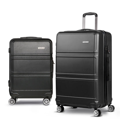 Ensemble de 2 valises à roulettes Wanderlite, valise cabine rigide légère noire, conforme aux normes TSA