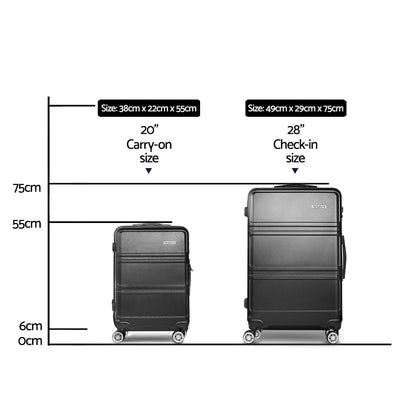 Ensemble de 2 valises à roulettes Wanderlite, valise cabine rigide légère noire, conforme aux normes TSA