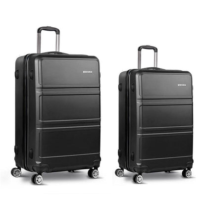 Ensemble de 2 valises à roulettes Wanderlite, valise cabine rigide légère noire, conforme aux normes TSA