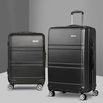 Ensemble de 2 valises à roulettes Wanderlite, valise cabine rigide légère noire, conforme aux normes TSA