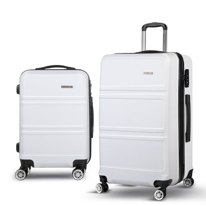 Ensemble de 2 valises à roulettes Wanderlite, valise cabine rigide légère blanche, conforme aux normes TSA 
