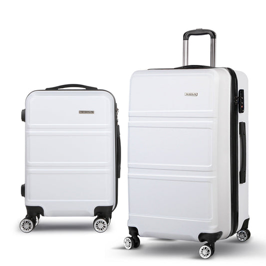 Ensemble de 2 valises à roulettes Wanderlite, valise cabine rigide légère blanche, conforme aux normes TSA 