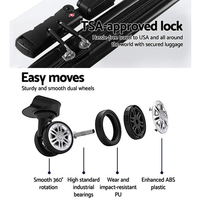 Ensemble de 2 valises à roulettes Wanderlite, valise cabine rigide légère blanche, conforme aux normes TSA 