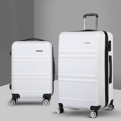 Ensemble de 2 valises à roulettes Wanderlite, valise cabine rigide légère blanche, conforme aux normes TSA 